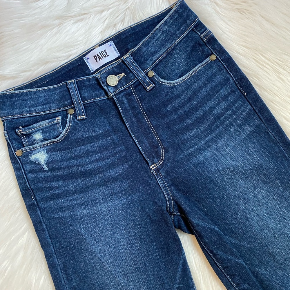 Paige Medium Wash No Rips Mid Rise Skinny Jeans